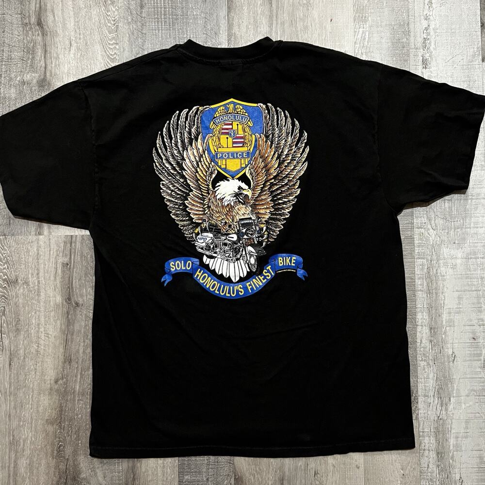 VTG Honolulu Police T Shirt Black Solo Bike Hawaiian Officer Motorcycle T Shirt